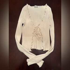 American Eagle Outfitters Beige Ribbed Sweater